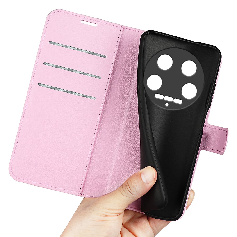  Xiaomi 14 Ultra Fodral Litchi Läder Ljus Rosa
