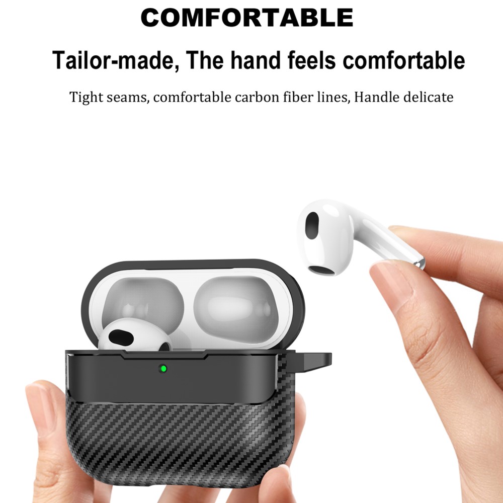  AirPods 4 Skal Med Krok TPU Kolfiber Textur Svart
