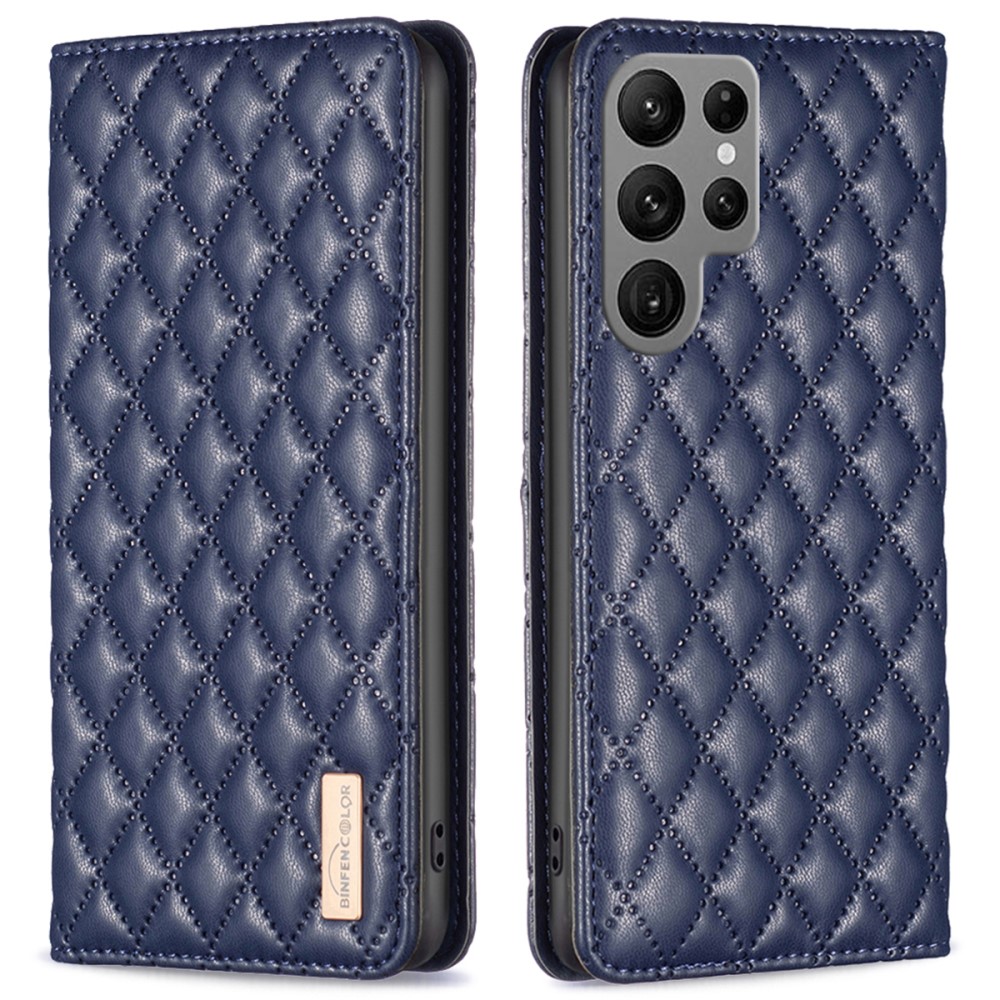 BINFEN BINFEN Galaxy S25 Ultra Fodral Flip Diamond Läder Blå