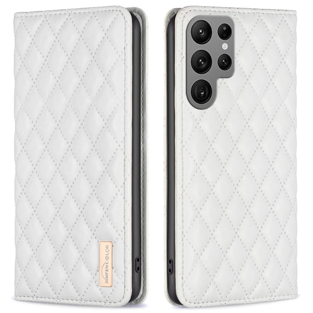 BINFEN BINFEN Galaxy S25 Ultra Fodral Flip Diamond Läder Vit