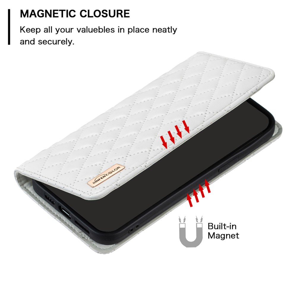 BINFEN BINFEN Galaxy S25 Ultra Fodral Flip Diamond Läder Vit