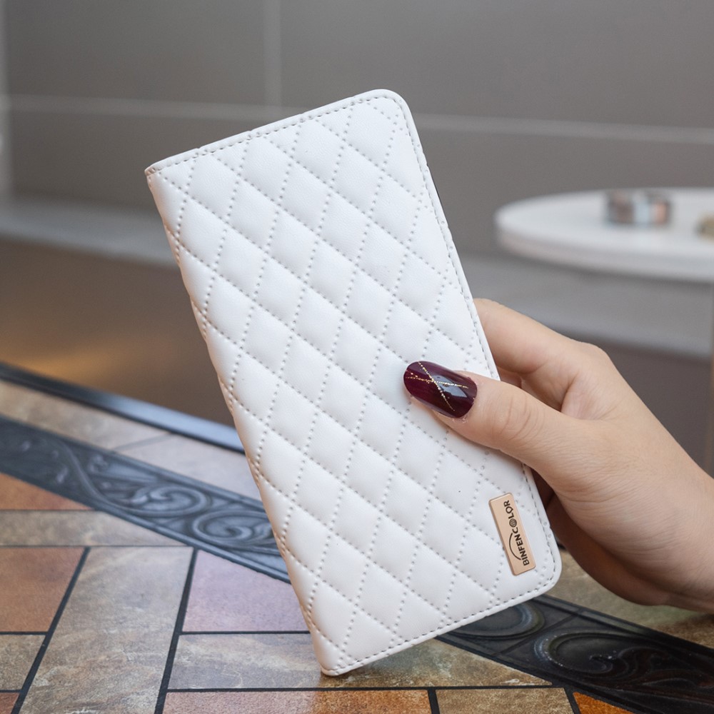 BINFEN BINFEN Galaxy S25 Ultra Fodral Flip Diamond Läder Vit