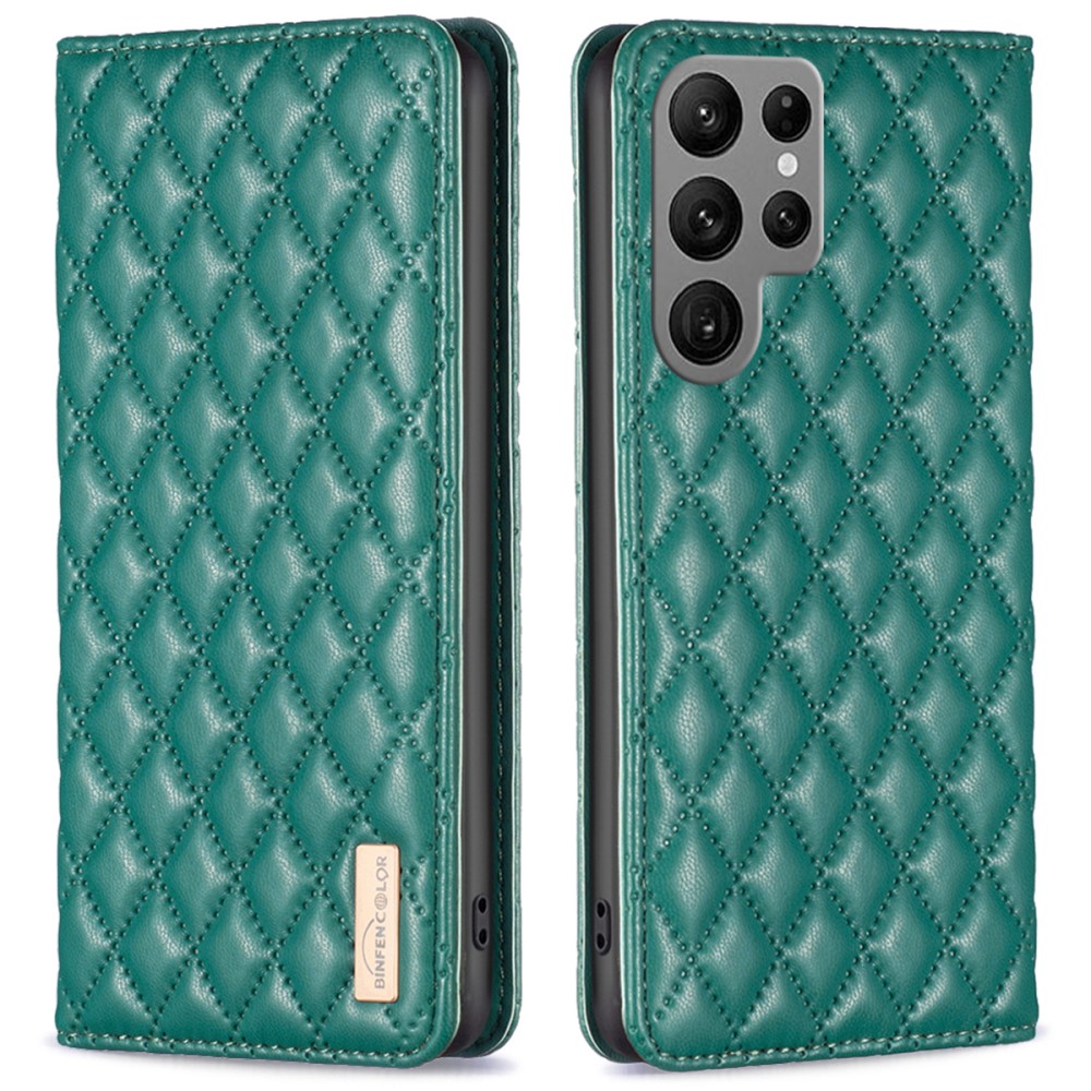 BINFEN BINFEN Galaxy S25 Ultra Fodral Flip Diamond Läder Grön