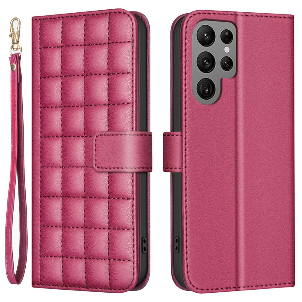  Samsung Galaxy S25 Ultra Fodral Läder Rutor Röd
