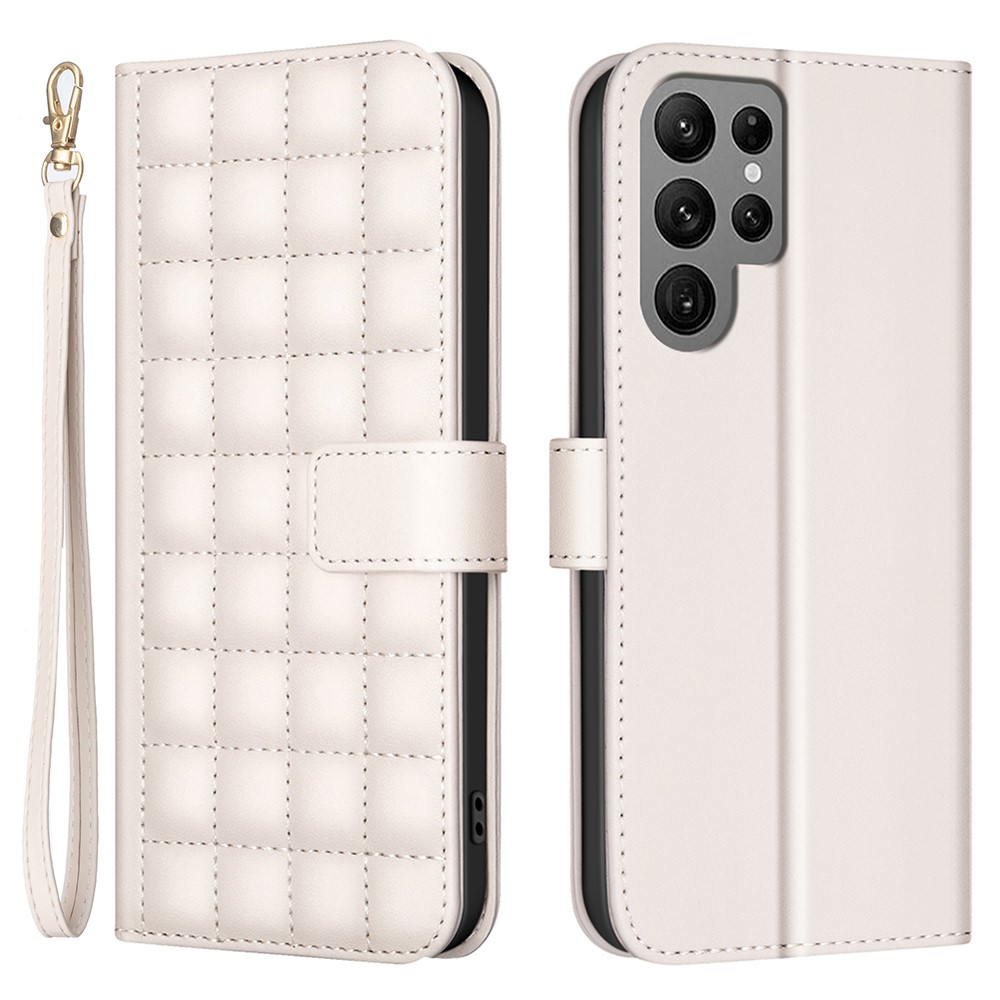  Samsung Galaxy S25 Ultra Fodral Läder Rutor Beige