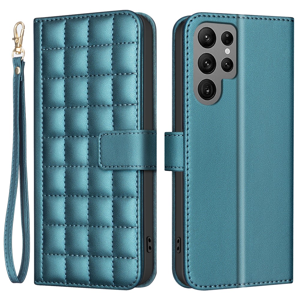 Samsung Galaxy S25 Ultra Fodral Läder Rutor Grön