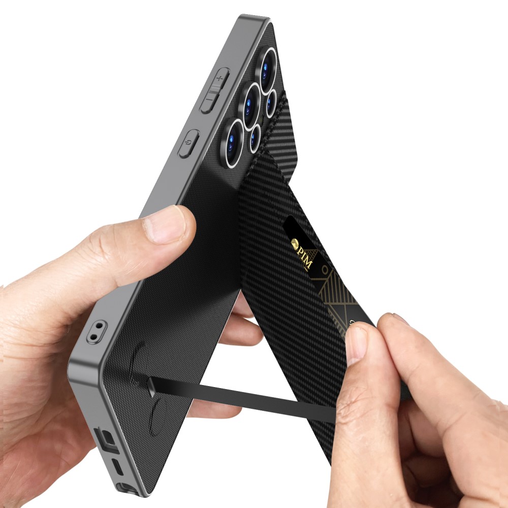 GKK GKK Galaxy S25 Ultra Skal Kickstand Med Korthållare Kolfiber Textur