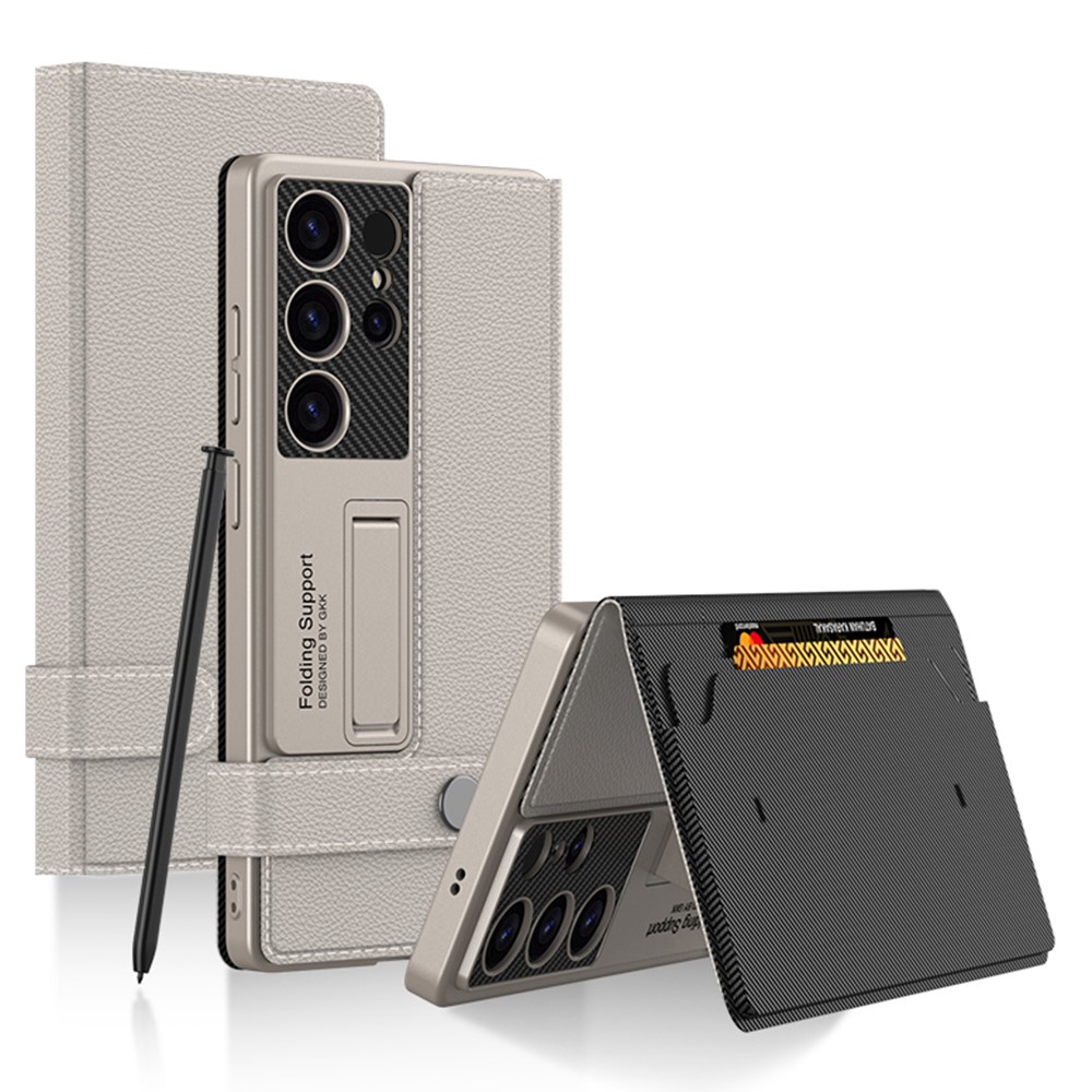 GKK GKK Galaxy S25 Ultra Fodral Kickstand Läder Titanium Grey