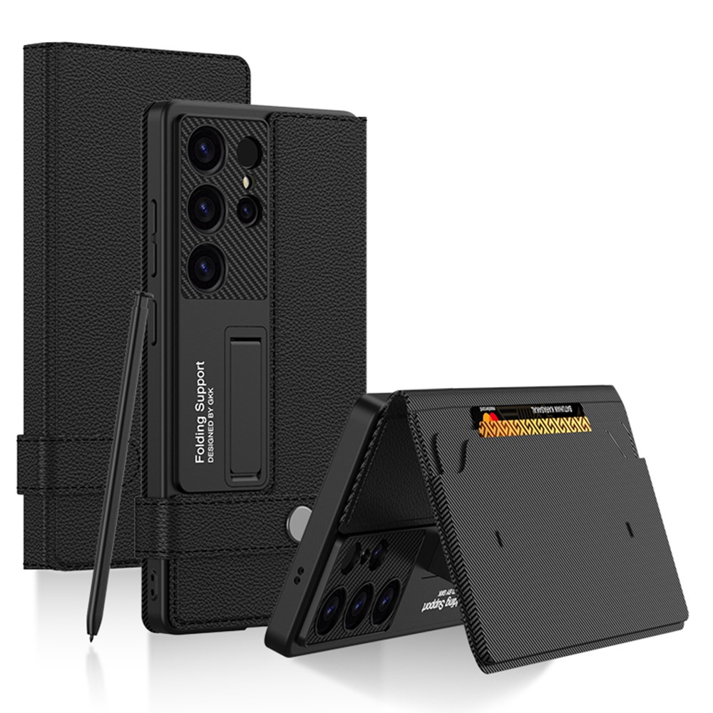 GKK GKK Galaxy S25 Ultra Fodral Kickstand Läder Svart