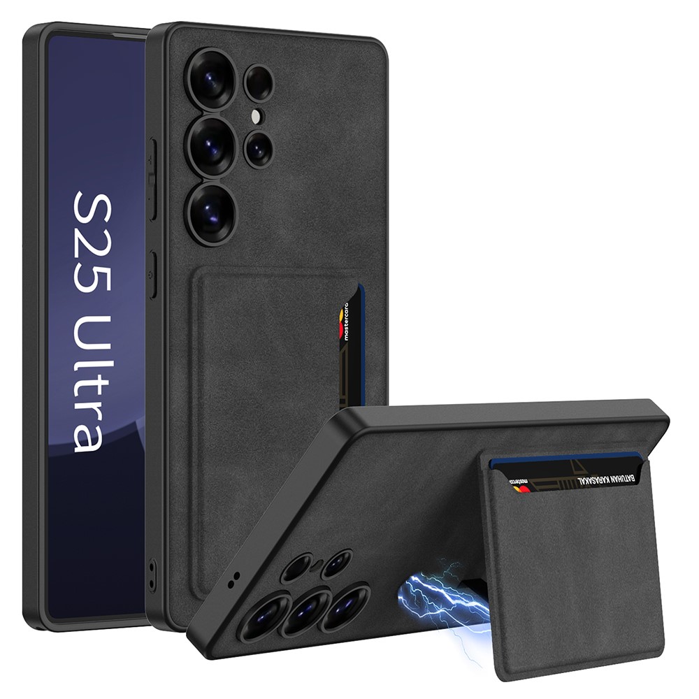 GKK GKK Galaxy S25 Ultra Skal Med Kortfack/Kickstand Läder Svart