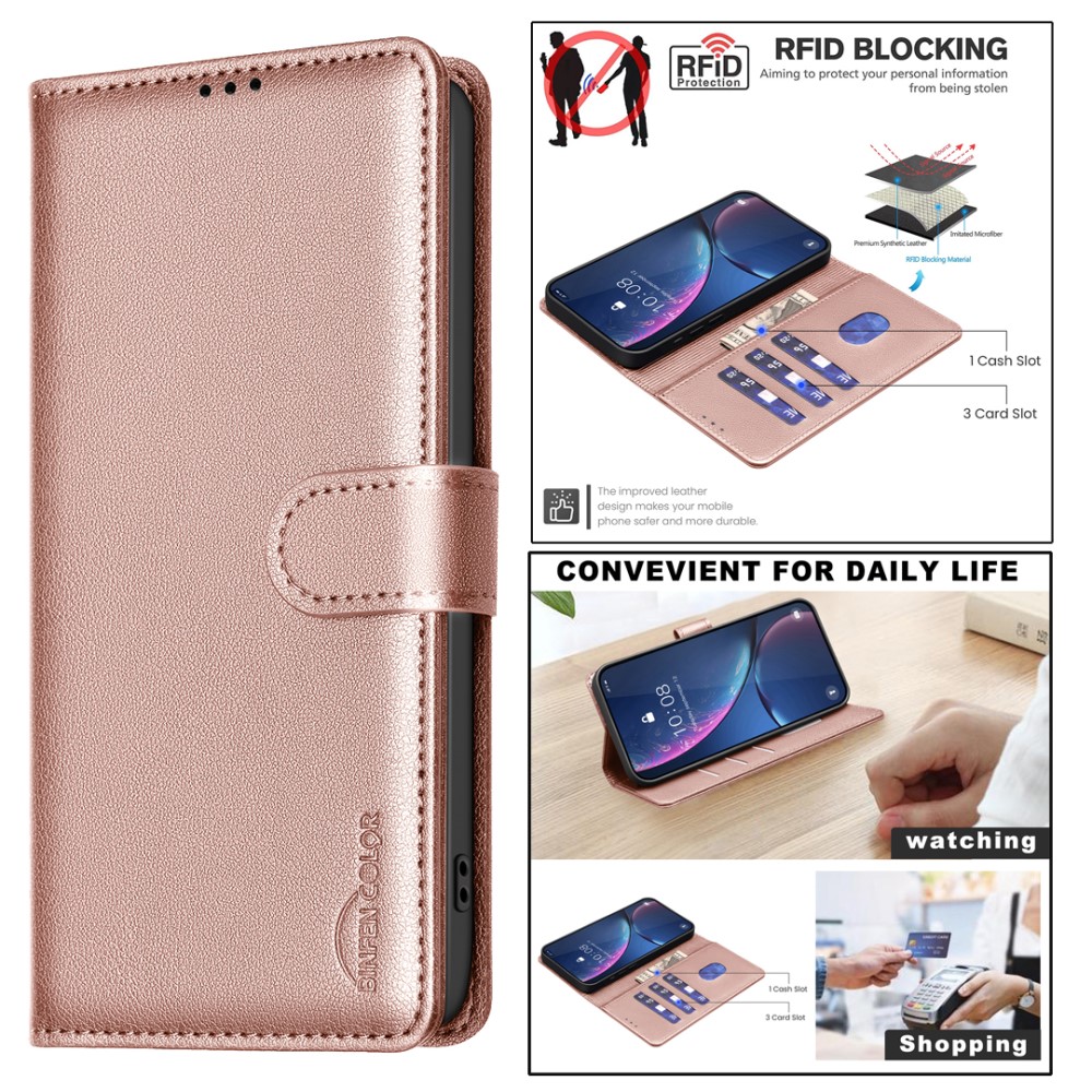 Samsung Galaxy A16 / A26 5G Fodral RFID Läder Roséguld