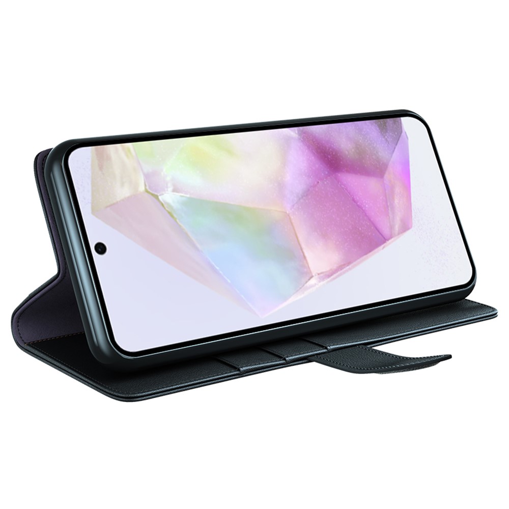  Samsung Galaxy A36 5G/A56 5G Fodral Premium Äkta Läder Svart