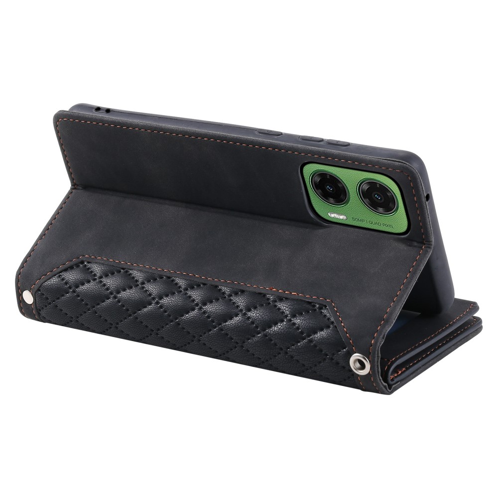  Motorola Moto G35 5G Plånboksfodral Rhombus Läder Svart