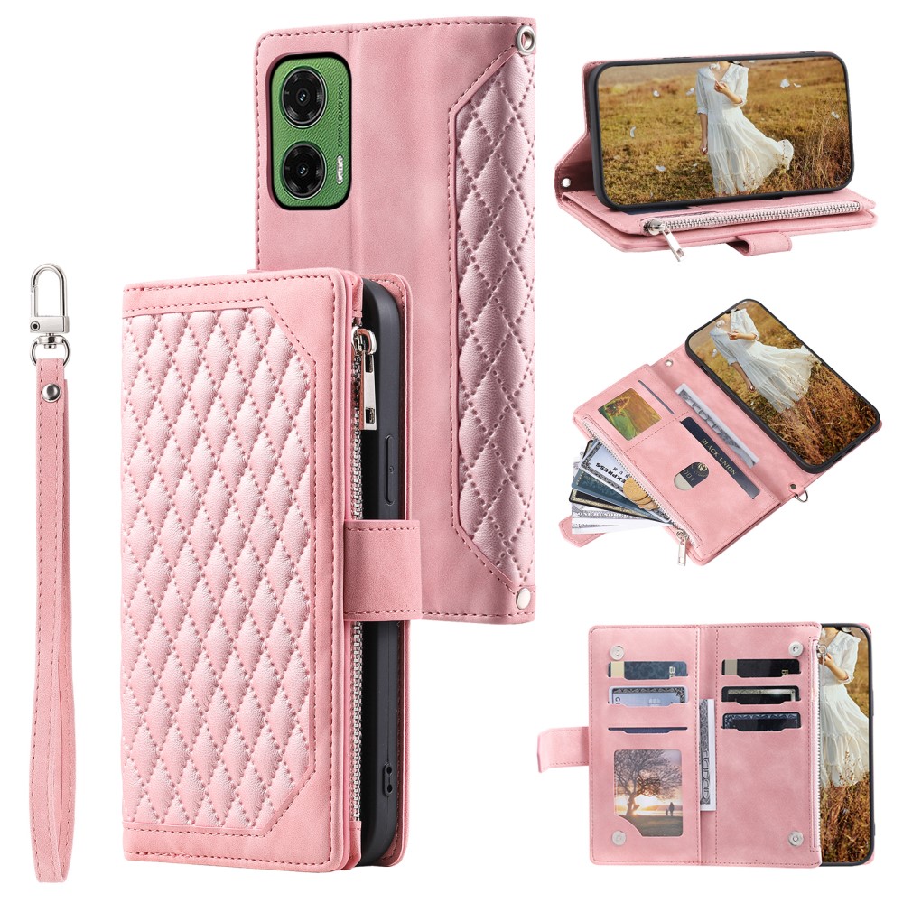  Motorola Moto G35 5G Plånboksfodral Rhombus Läder Rosa