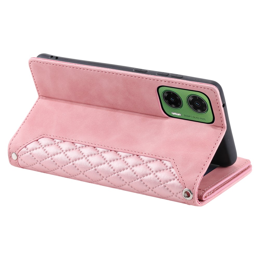  Motorola Moto G35 5G Plånboksfodral Rhombus Läder Rosa
