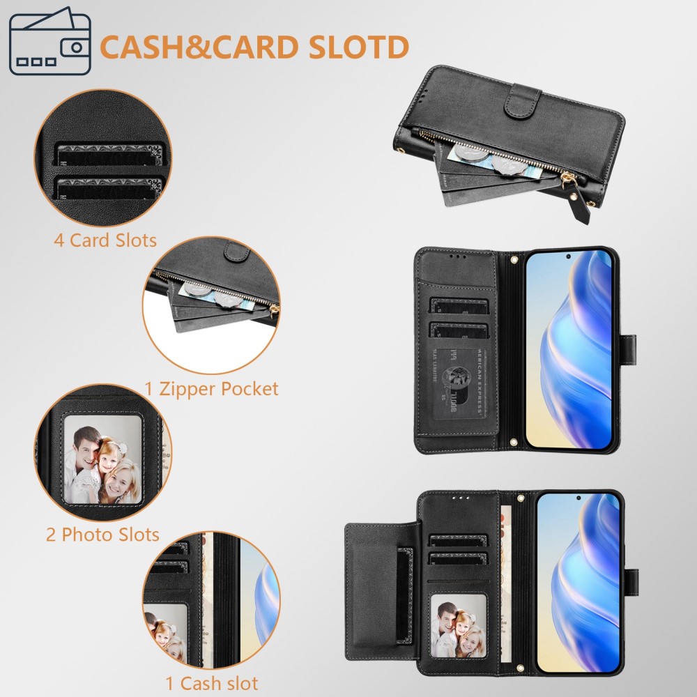 Samsung Galaxy S25 Plus Fodral Multifunktionell Läder Svart