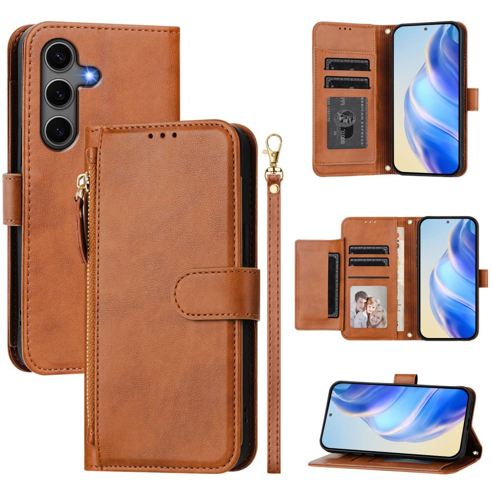  Samsung Galaxy S25 Plus Fodral Multifunktionell Läder Brun