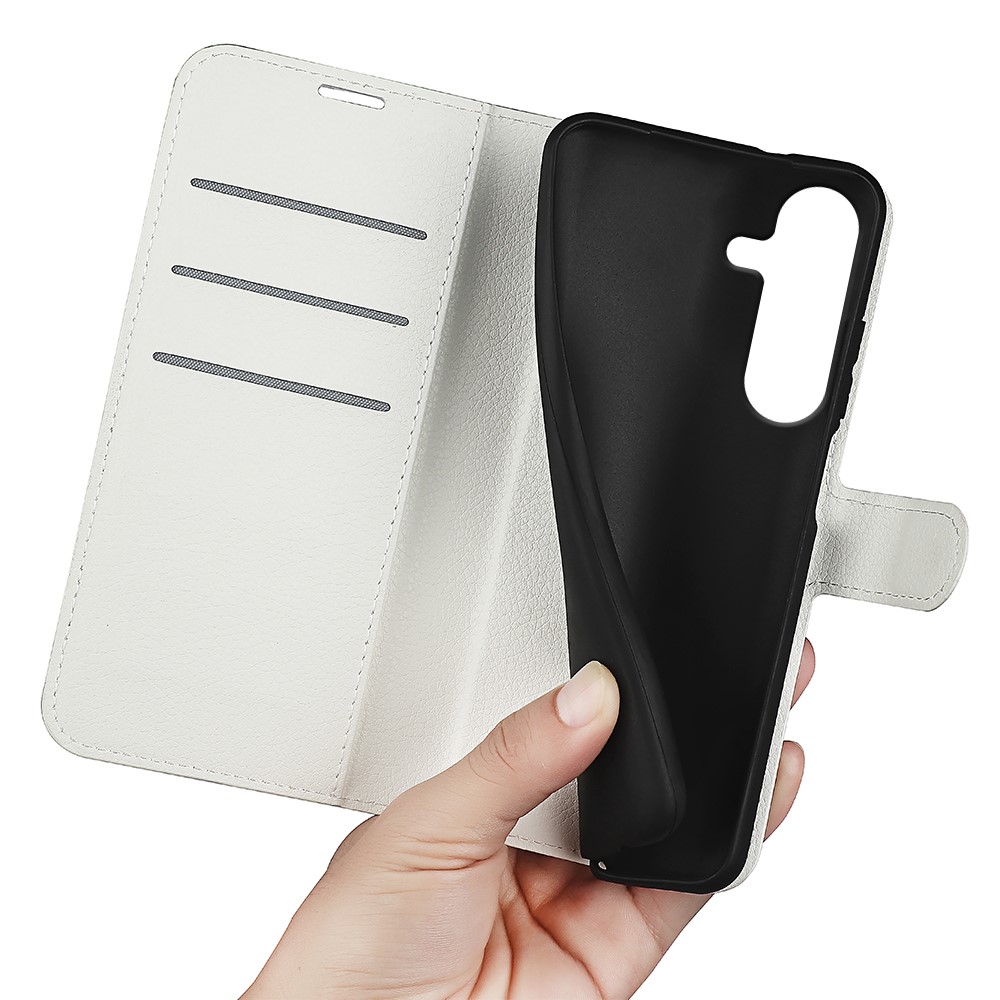  Samsung Galaxy S25 Plus Fodral Litchi Läder Vit