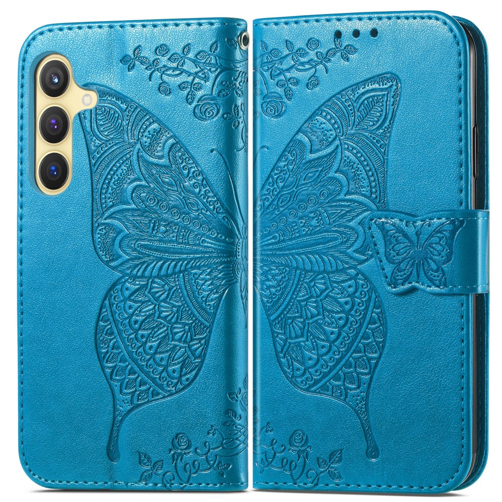  Samsung Galaxy S25 Plus Fodral Med Fjäril Tryck Blå