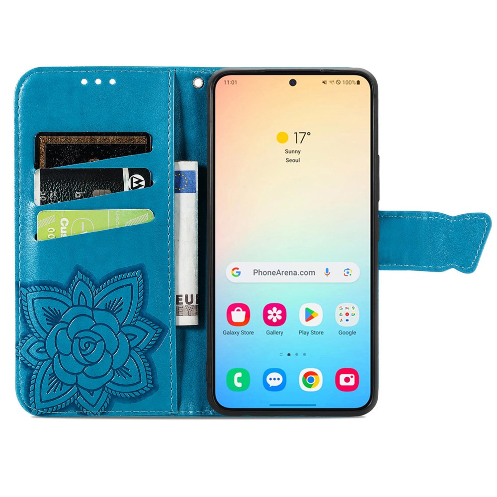  Samsung Galaxy S25 Plus Fodral Med Fjäril Tryck Blå
