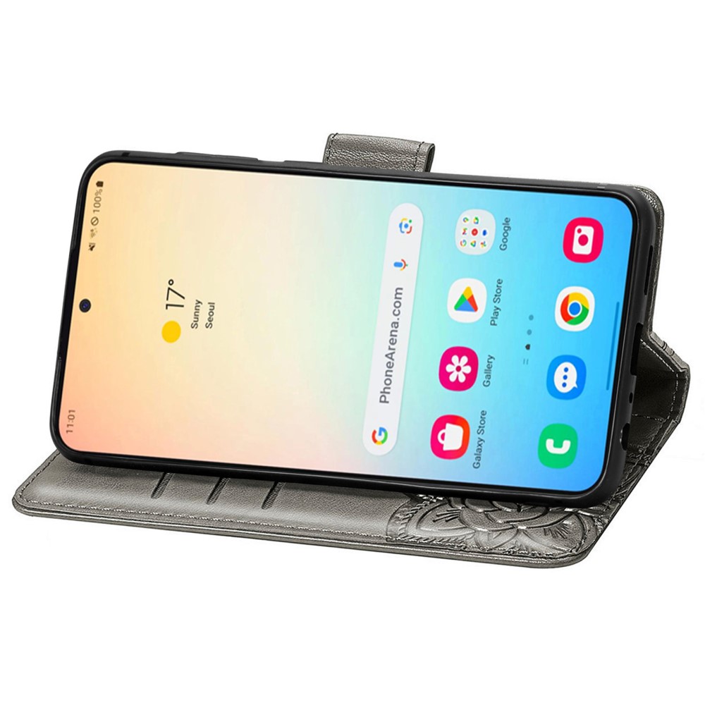  Samsung Galaxy S25 Plus Fodral Med Fjäril Tryck Grå