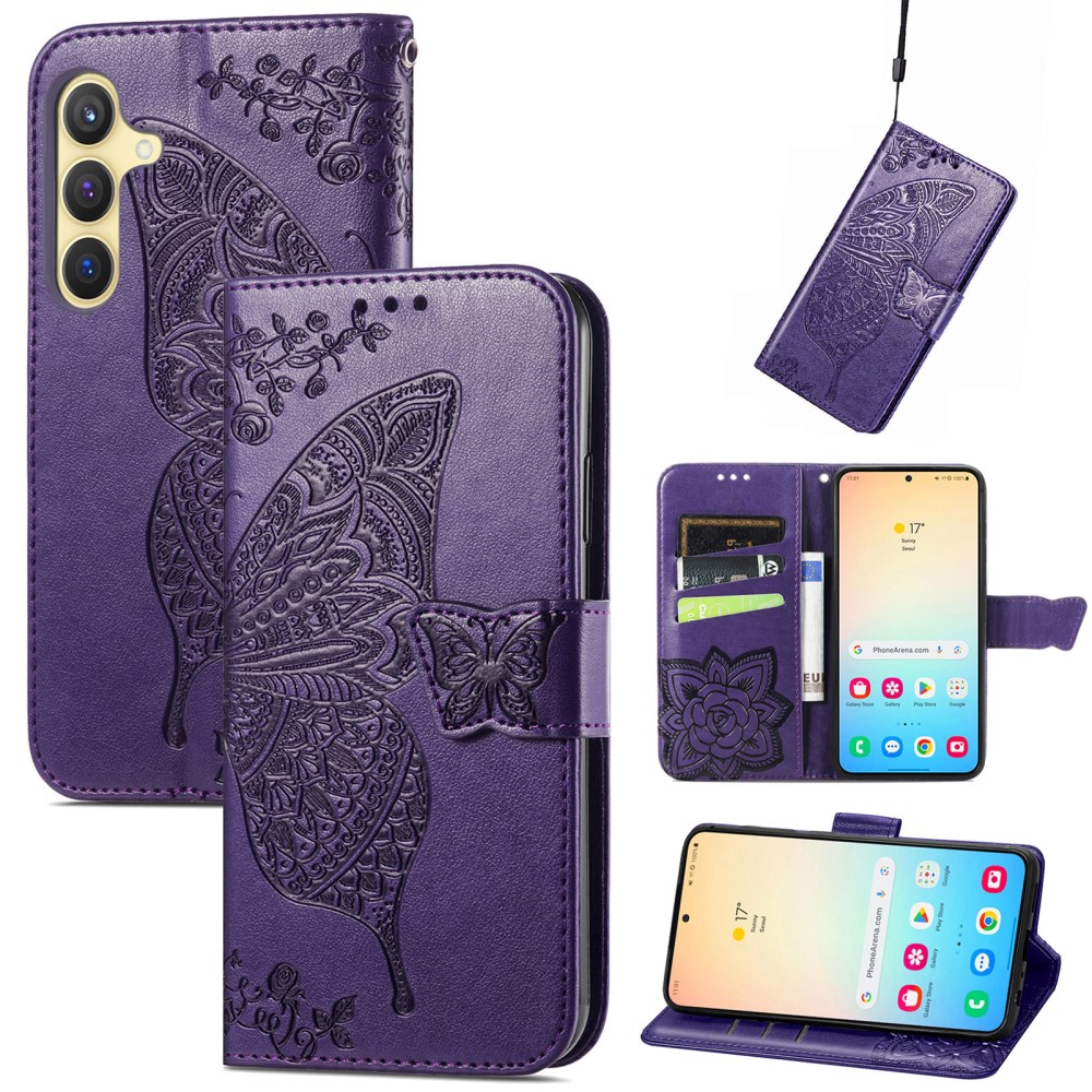  Samsung Galaxy S25 Plus Fodral Med Fjäril Tryck Mörk Lila