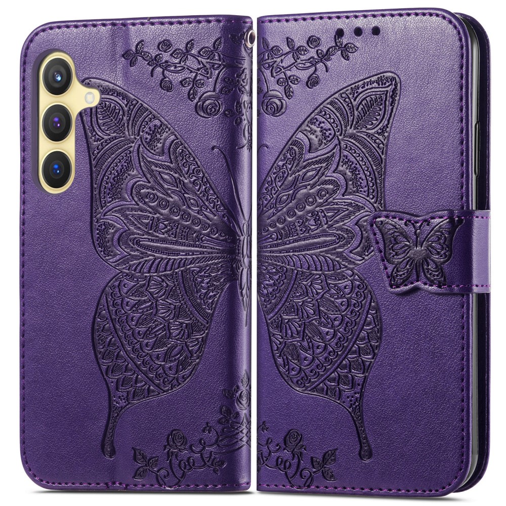  Samsung Galaxy S25 Plus Fodral Med Fjäril Tryck Mörk Lila