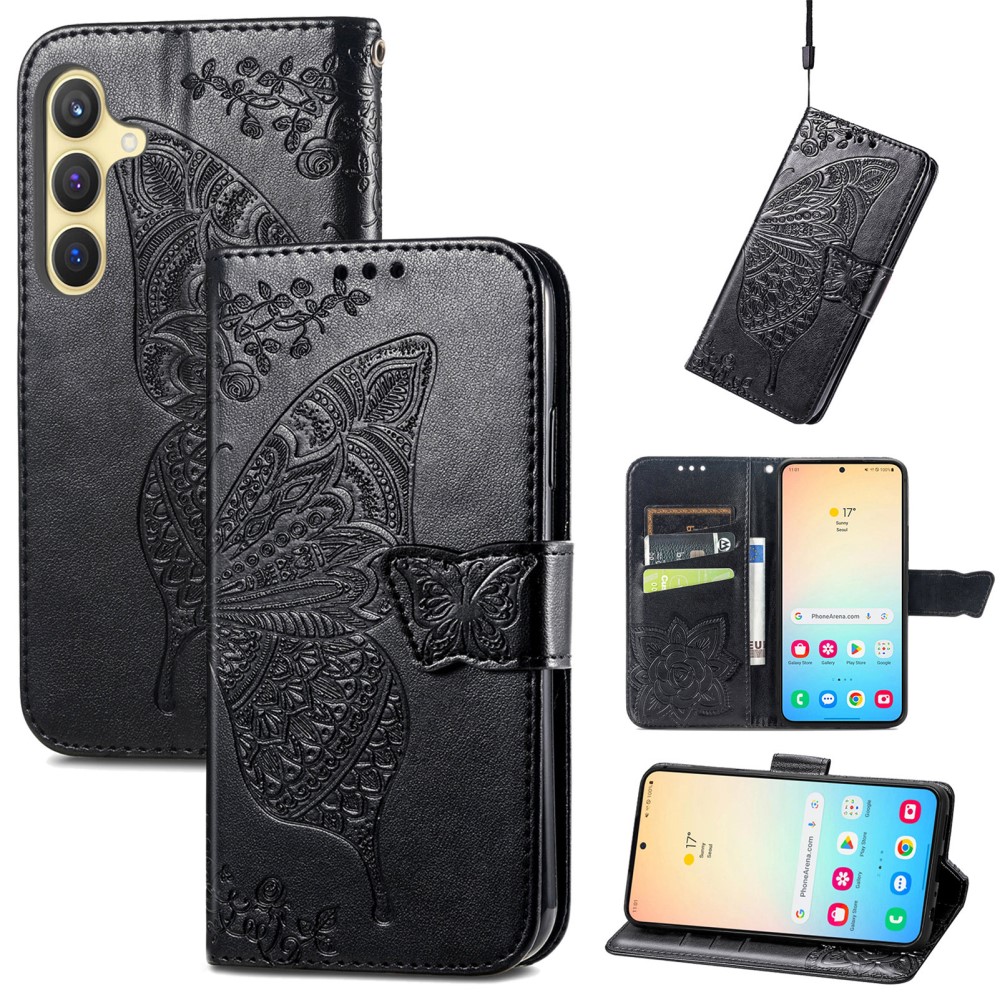  Samsung Galaxy S25 Plus Fodral Med Fjäril Tryck Svart