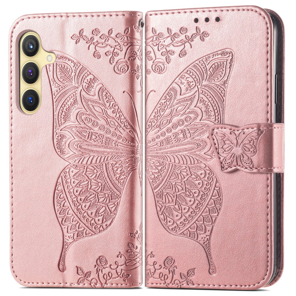  Samsung Galaxy S25 Plus Fodral Med Fjäril Tryck Roséguld