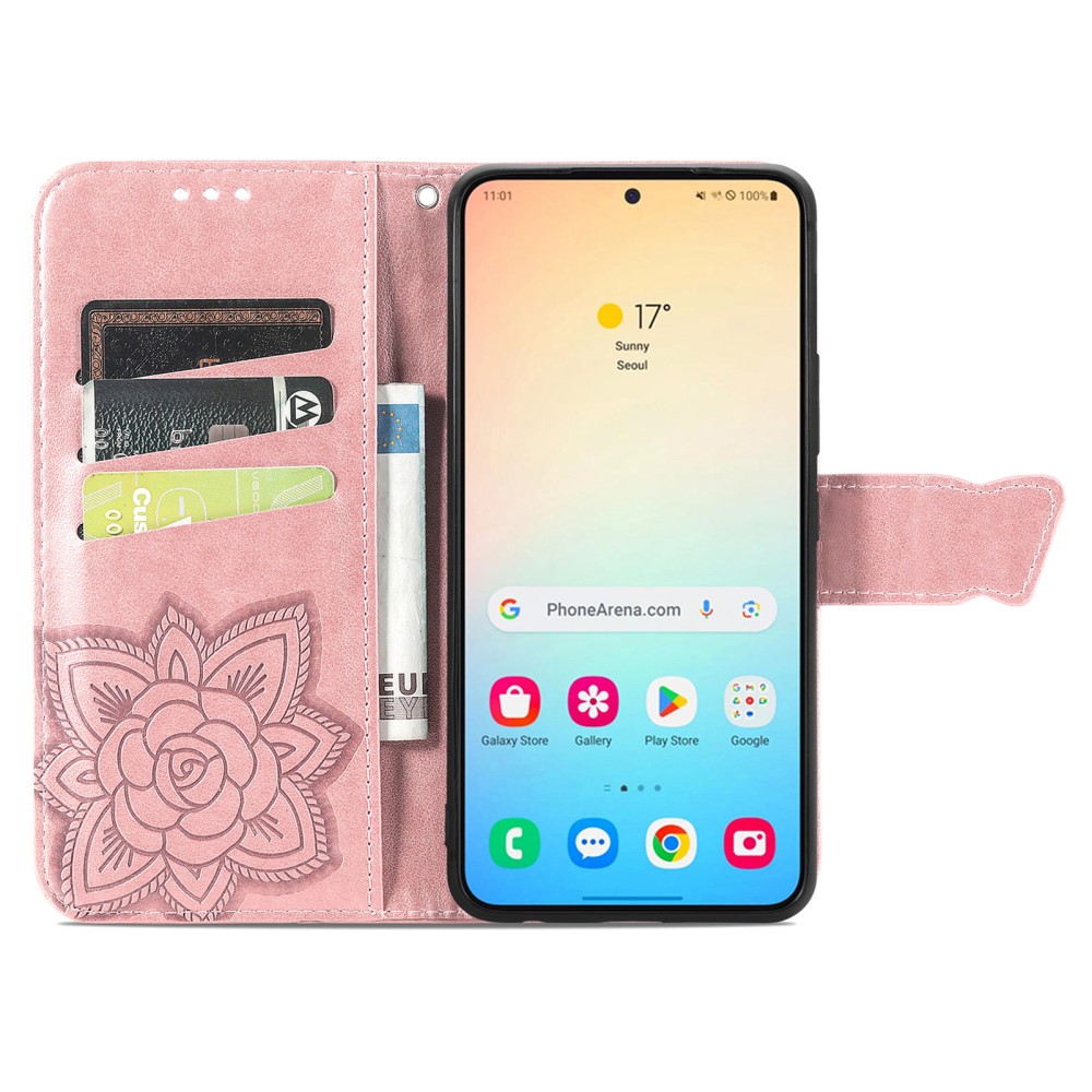  Samsung Galaxy S25 Plus Fodral Med Fjäril Tryck Roséguld
