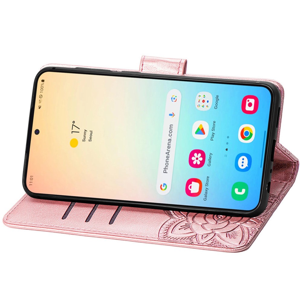  Samsung Galaxy S25 Plus Fodral Med Fjäril Tryck Roséguld