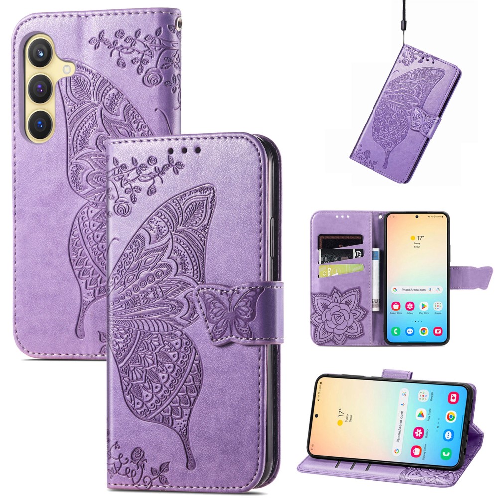  Samsung Galaxy S25 Plus Fodral Med Fjäril Tryck Lila