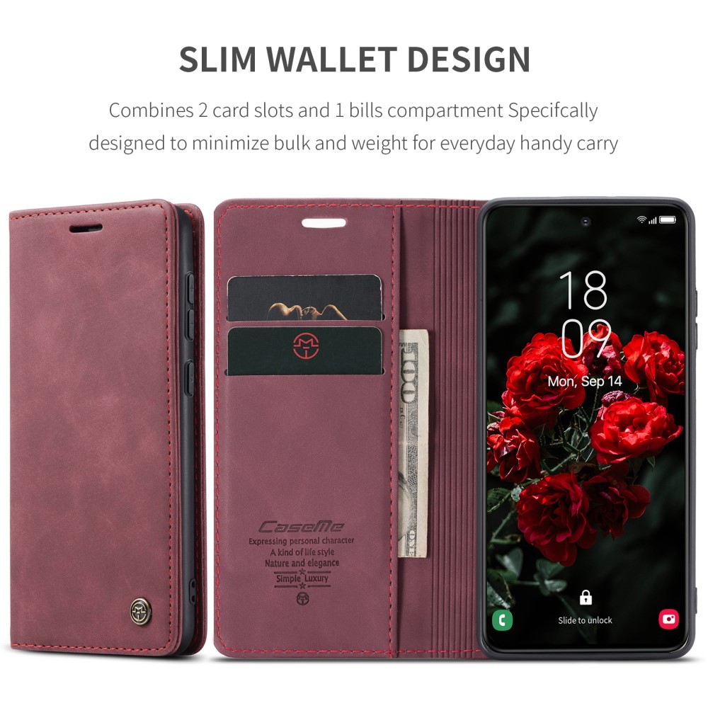 CASEME CASEME Samsung Galaxy S25 Plus Fodral Flip Retro Läder Röd
