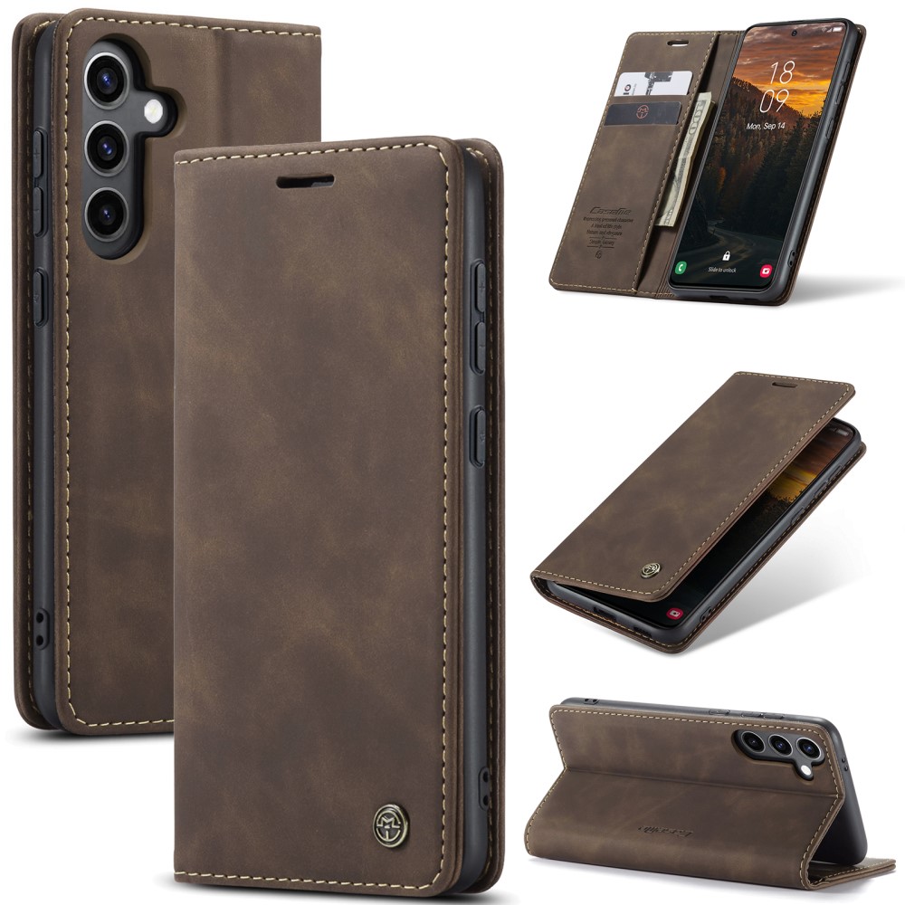 CASEME CASEME Samsung Galaxy S25 Plus Fodral Flip Retro Läder Mörk Brun