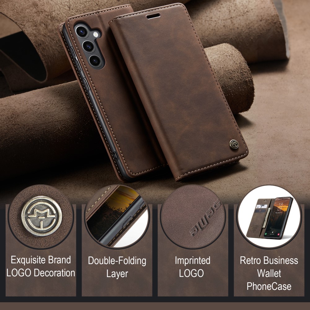 CASEME CASEME Samsung Galaxy S25 Plus Fodral Flip Retro Läder Mörk Brun