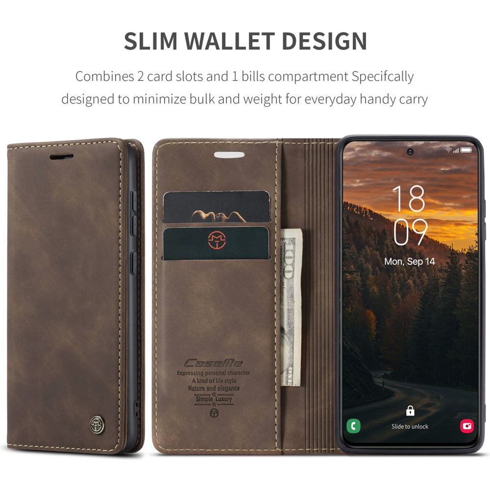 CASEME CASEME Samsung Galaxy S25 Plus Fodral Flip Retro Läder Mörk Brun