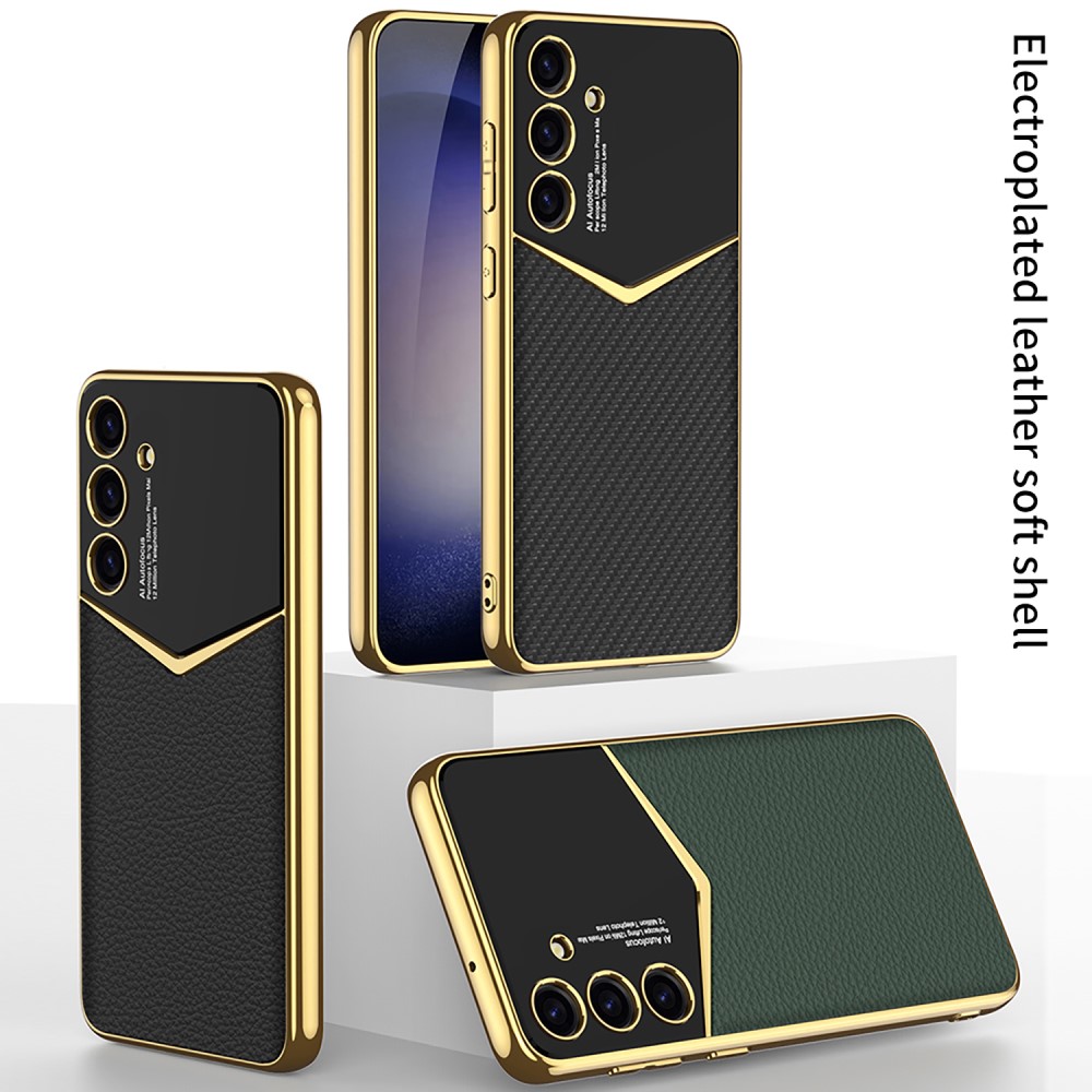 GKK GKK Galaxy S25 Plus Skal Läder Hybrid Electroplate Kolfiber Textur