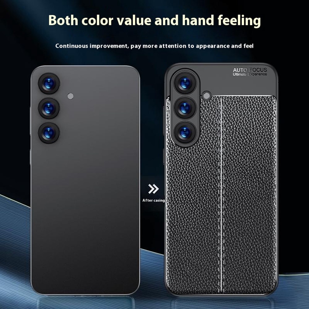  Samsung Galaxy S25 Plus Skal Litchi Textur Svart