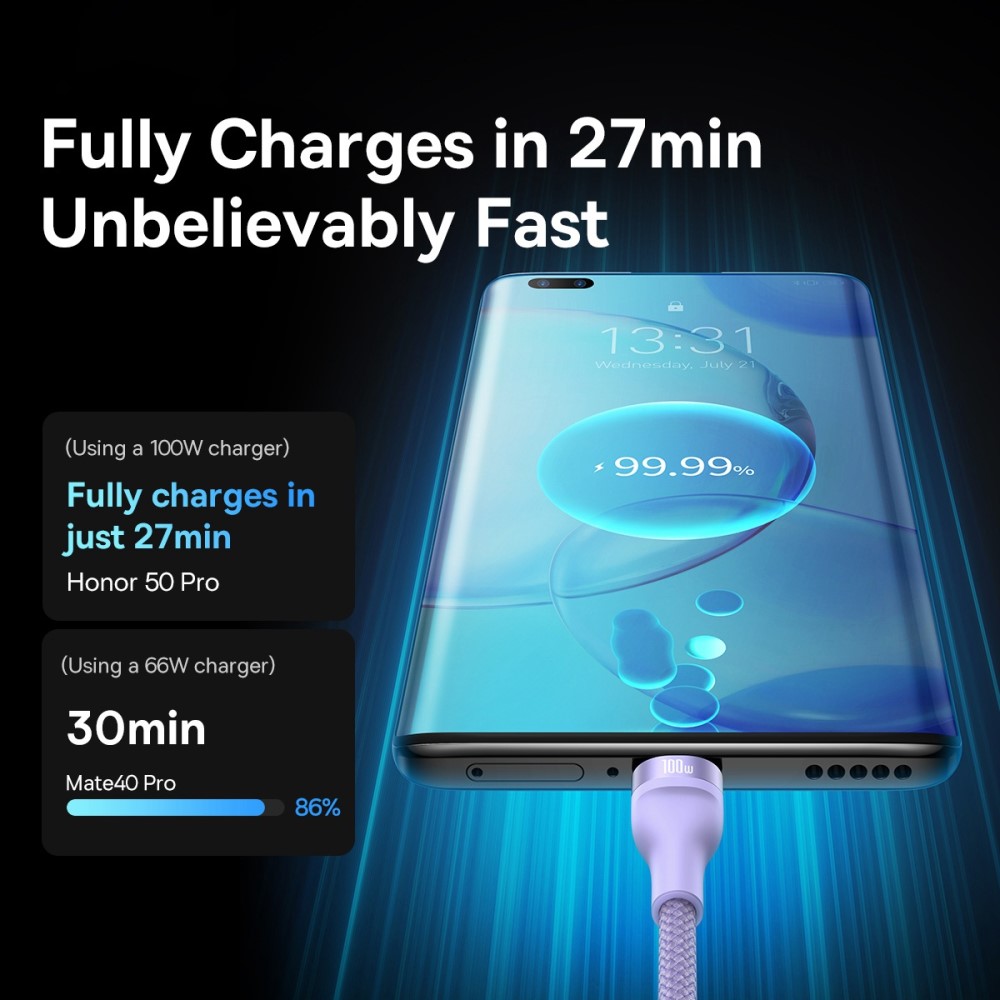 BASEUS BASEUS 1.2 m 100W 3in1 USB-C/Lightning/MicroUSB Lila