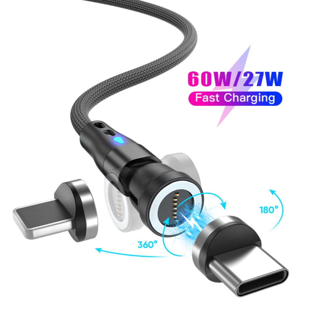 ENKAY ENKAY 1 m 2in1 PD 60W USB-C - Lightning/USB-C 360° Magnetkabel