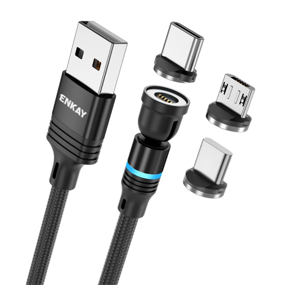 ENKAY ENKAY 1 m 3in1 USB-C / Lightning / MicroUSB 360° Magnetkabel