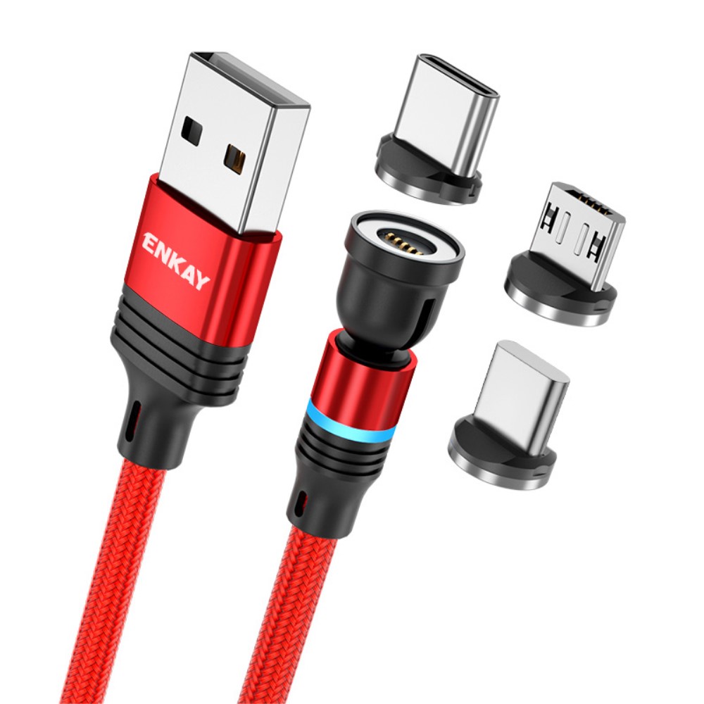 ENKAY ENKAY 1 m 3in1 USB-C / Lightning / MicroUSB 360° Magnetkabel