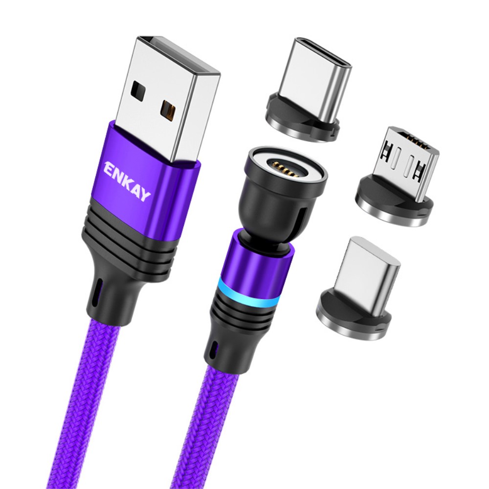 ENKAY ENKAY 1 m 3in1 USB-C / Lightning / MicroUSB 360° Magnetkabel