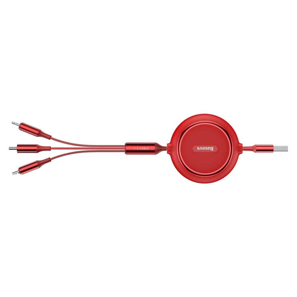 BASEUS Basues 1.2 m 3in1 USB-C / Lightning / MicroUSB Retractable Röd