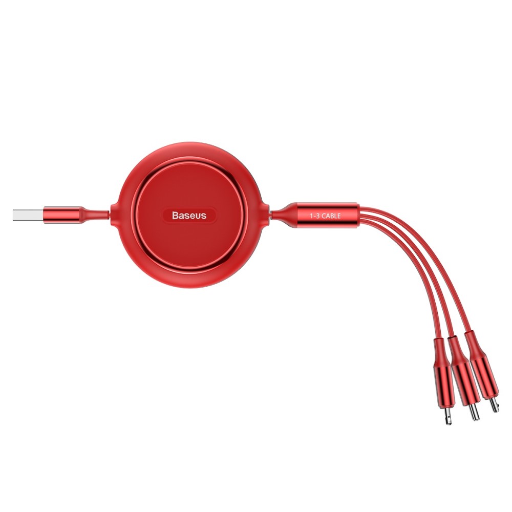 BASEUS Basues 1.2 m 3in1 USB-C / Lightning / MicroUSB Retractable Röd