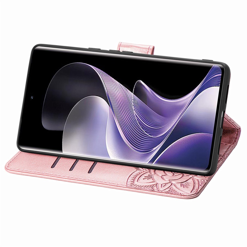  Xiaomi Redmi Note 14 Pro 5G Fodral Läder Fjäril Tryck Roséguld