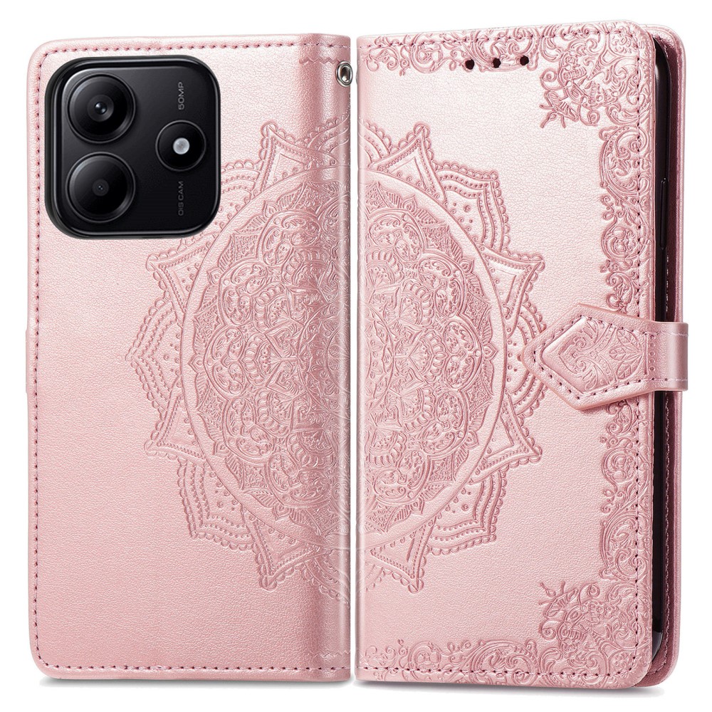  Xiaomi Redmi Note 14 5G Fodral Läder Mandala Tryck Roséguld