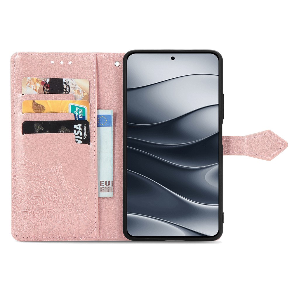  Xiaomi Redmi Note 14 5G Fodral Läder Mandala Tryck Roséguld