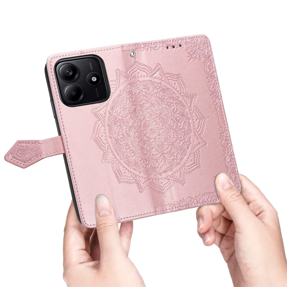  Xiaomi Redmi Note 14 5G Fodral Läder Mandala Tryck Roséguld