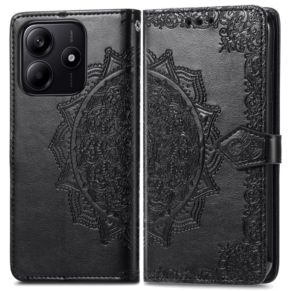  Xiaomi Redmi Note 14 5G Fodral Läder Mandala Tryck Svart